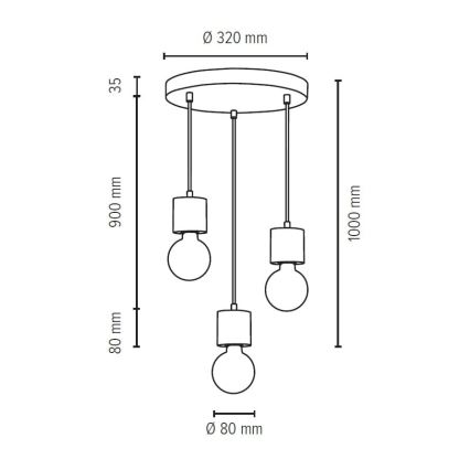 Luster na užetu STRONG 3xE27/60W/230V beton