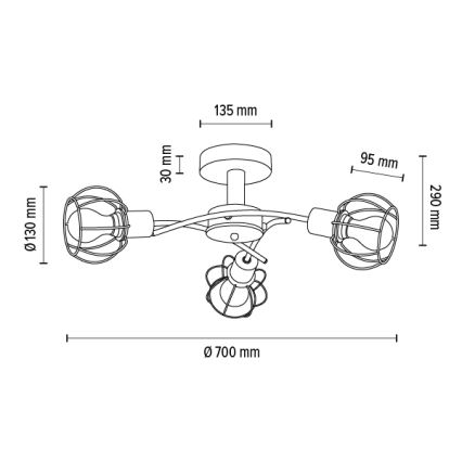 Nadgradni luster VIVIANE 3xE27/60W/230V hrast – FSC certificirano