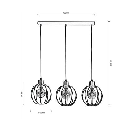 Luster na sajli BERIS 3xE27/60W/230V – FSC certificirano