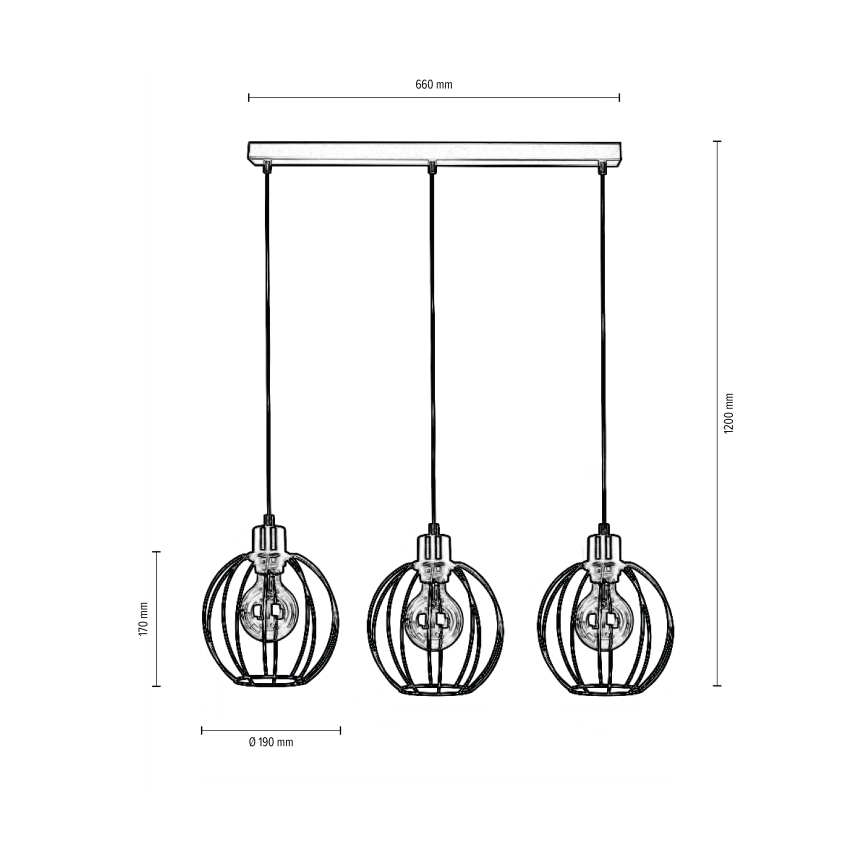 Luster na sajli BERIS 3xE27/60W/230V hrast