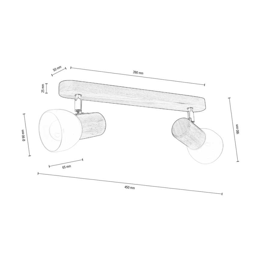 Stropna reflektorska svjetiljka NEL 2xE27/15W/230V orah – FSC certificirano