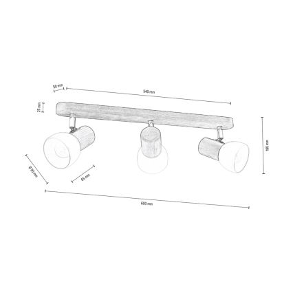 Stropna reflektorska svjetiljka NEL 3xE27/15W/230V orah – FSC certificirano