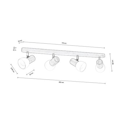 Stropna reflektorska svjetiljka NEL 4xE27/15W/230V bor – FSC certificirano