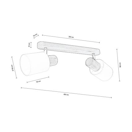 Stropna reflektorska svjetiljka TRENDY 2xE27/15W/230V bor – FSC certificirano