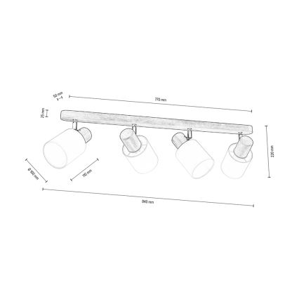 Stropna reflektorska svjetiljka TRENDY 4xE27/15W/230V bor – FSC certificirano