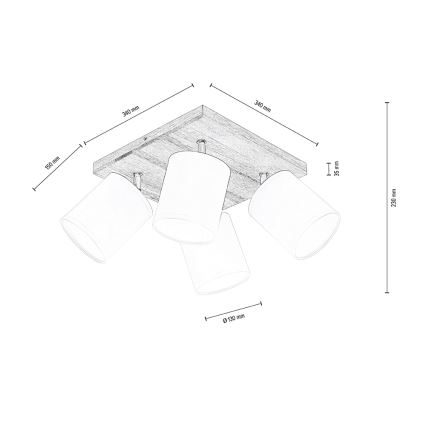 Stropna reflektorska svjetiljka APRILLIA 4xE27/25W/230V hrast/bijela – FSC certificirano