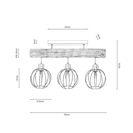 Nadgradni luster BERIS 3xE27/25W/230V bor – FSC certificirano