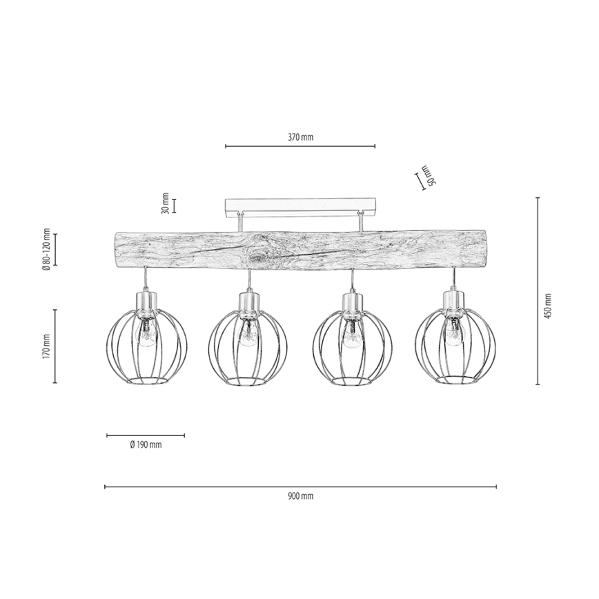 Nadgradni luster BERIS 4xE27/25W/230V bor