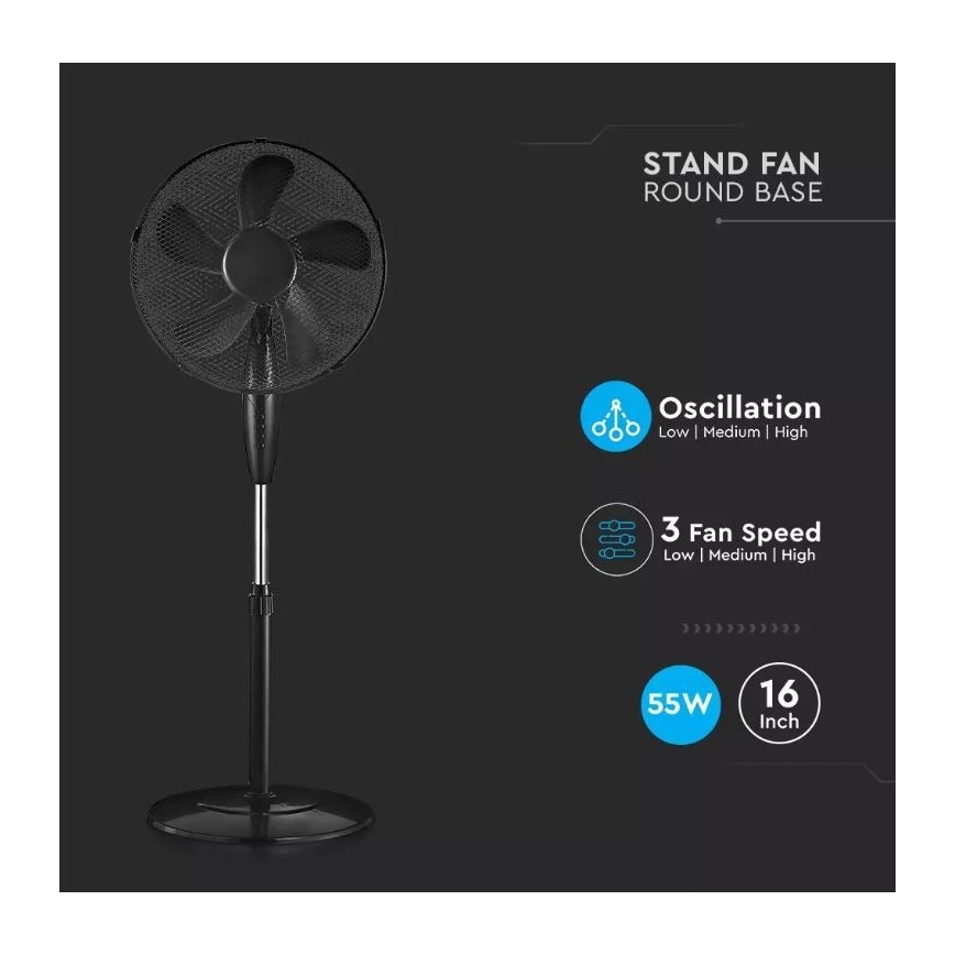 Stajaći ventilator, promjer 43 cm, 55 W / 230 V, crni