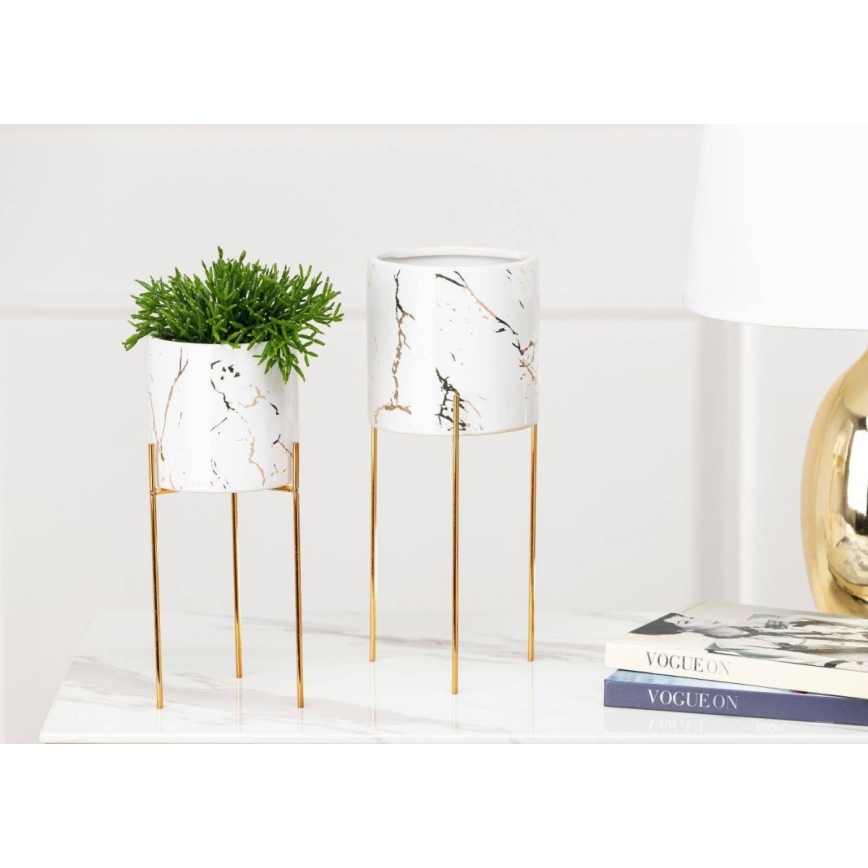 Stalak za cvijeće NILA 32,5x13 cm bijela/zlatna