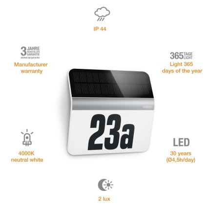 STEINEL 007140 - LED Solarni kućni broj XSolar LH-N LED/0,03W nehrđajući IP44 2500 mAh