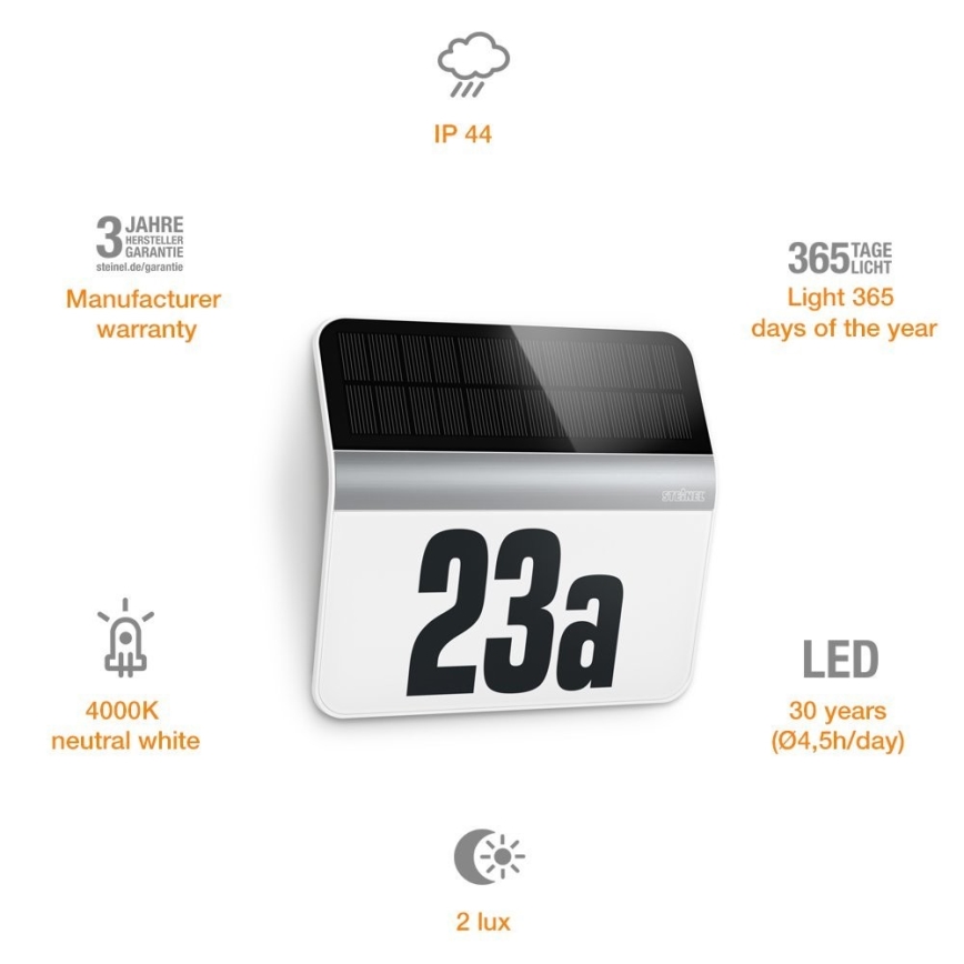 STEINEL 007140 - LED Solarni kućni broj XSolar LH-N LED/0,03W nehrđajući IP44 2500 mAh