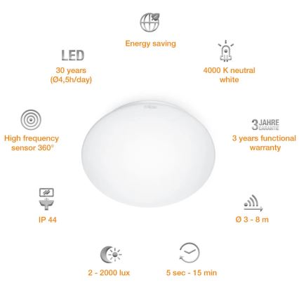 STEINEL 008383 - LED Svijetiljka za kupaonicu sa senzorom RS16LED LED/9,5W/230V IP44