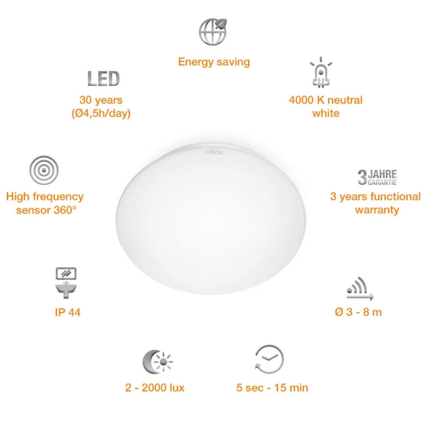 STEINEL 008383 - LED Svijetiljka za kupaonicu sa senzorom RS16LED LED/9,5W/230V IP44