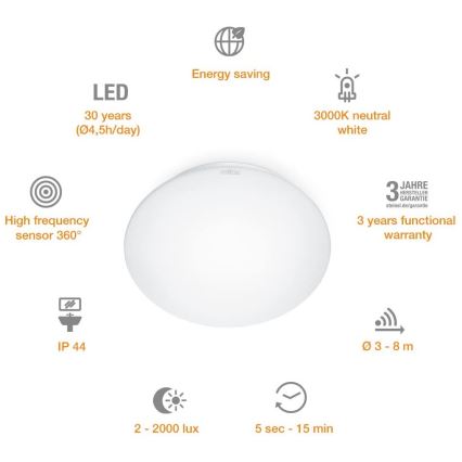 STEINEL 035105 - LED Svjetiljka za kupaonicu sa senzorom RS 16 LED G LED/9,5W/230V IP44