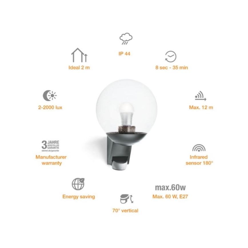 Steinel 035723 - Vanjska zidna svjetiljka sa senzorom L585S 1xE27/60W/230V IP44