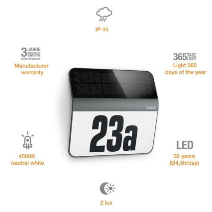 STEINEL 035730 - LED Solarni kućni broj XSolar LH-N LED/0,03W IP44 2500 mAh