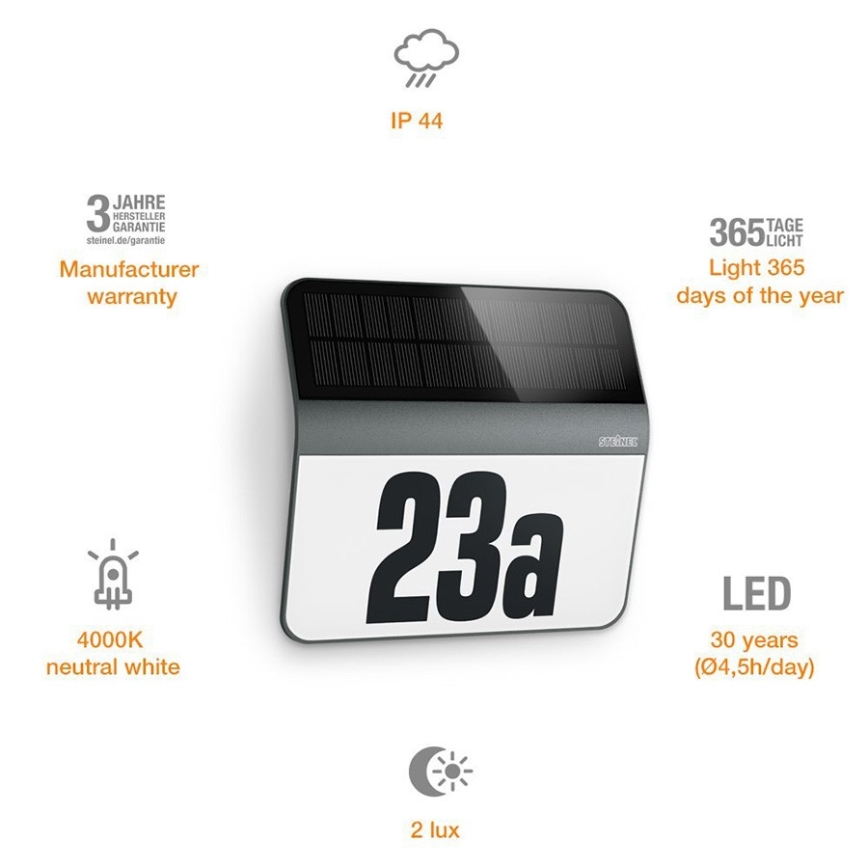 STEINEL 035730 - LED Solarni kućni broj XSolar LH-N LED/0,03W IP44 2500 mAh