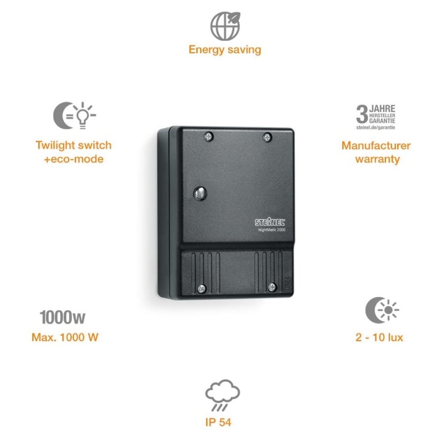 STEINEL 550318 - Prekidač za sumrak NightMatic 2000 crna IP54