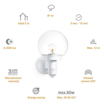 Steinel 657413 - Vanjska zidna svjetiljka sa senzorom L 115 S 1xE27/60W/230V IP44