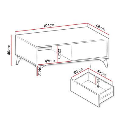 Stolić za kavu DIAMOND 40x104 cm crna/hrast evoke