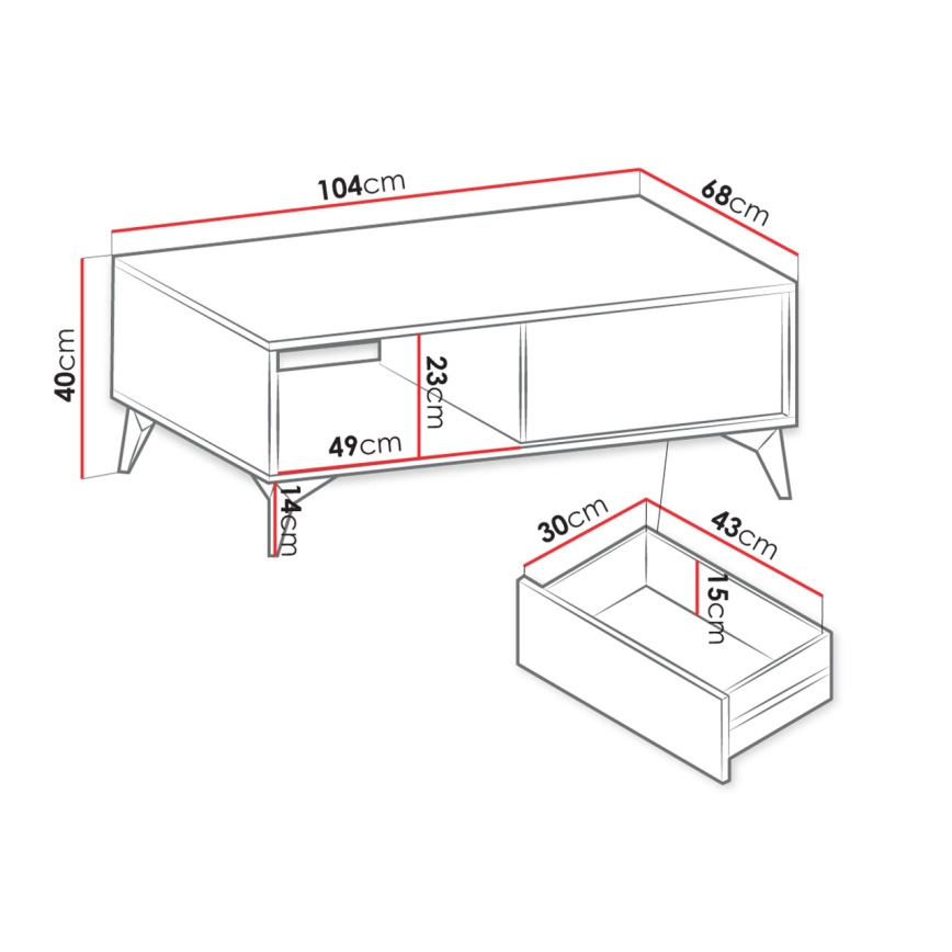 Stolić za kavu DIAMOND 40x104 cm crna/hrast evoke