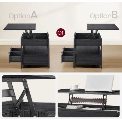 Stolić za kavu NYRO s podiznom pločom, crni