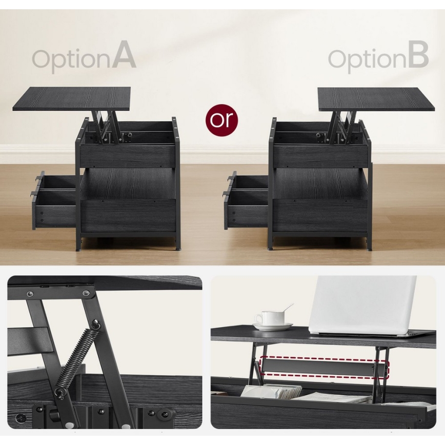 Stolić za kavu NYRO s podiznom pločom, crni