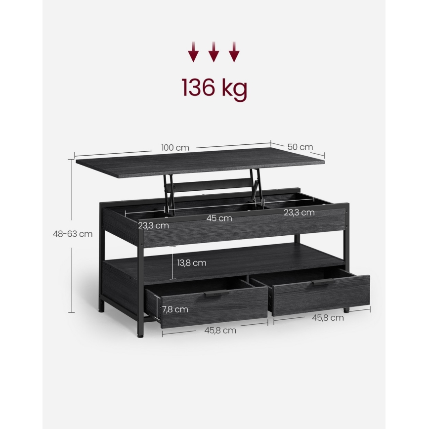 Stolić za kavu NYRO s podiznom pločom, crni