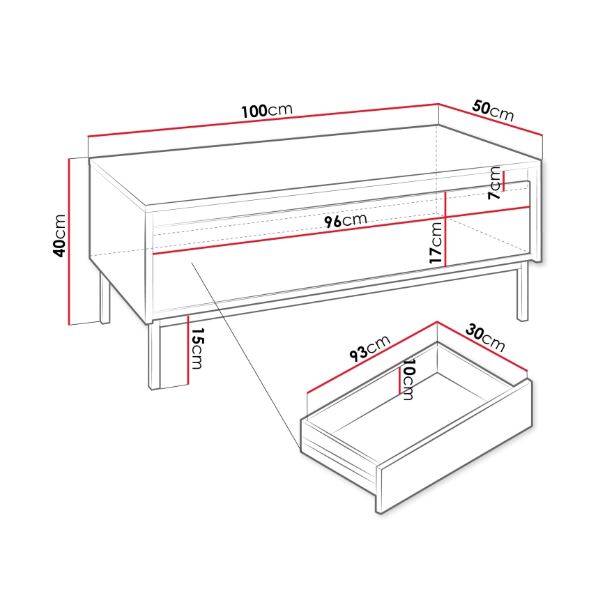 Stolić za kavu OZMI 40x100 cm, bijeli