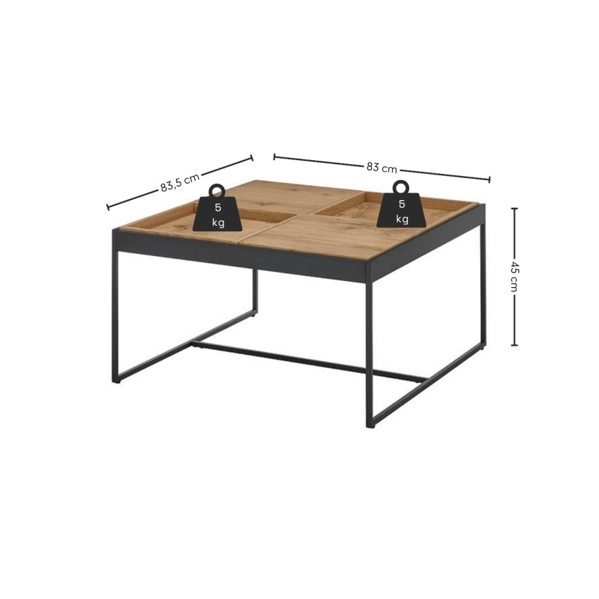 Stolić za kavu PULSE 83x83 cm hrast/crna