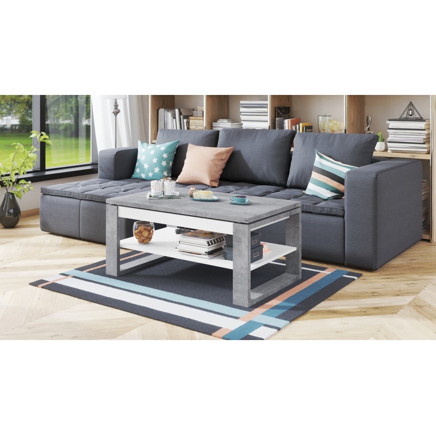 Stolić za kavu s podiznom pločom i policom NEA betonsko-siva/bijela