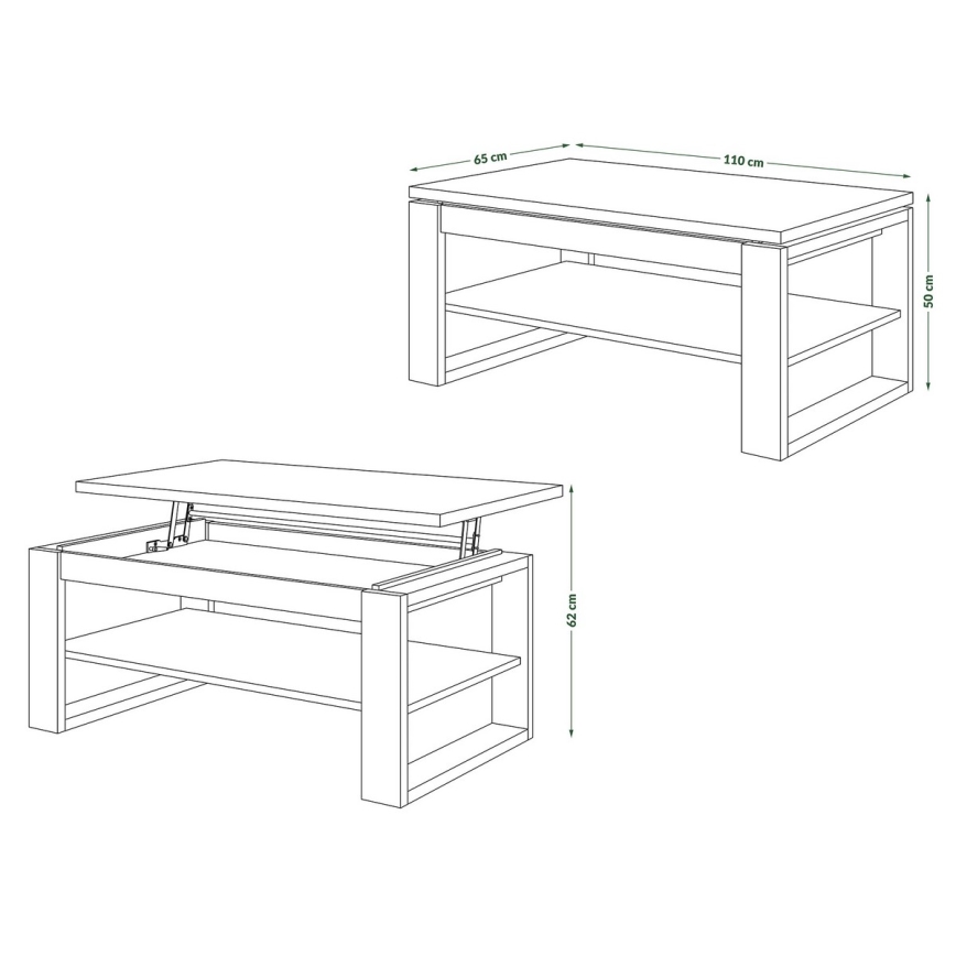 Stolić za kavu s podiznom pločom i policom NEA betonsko-siva/bijela