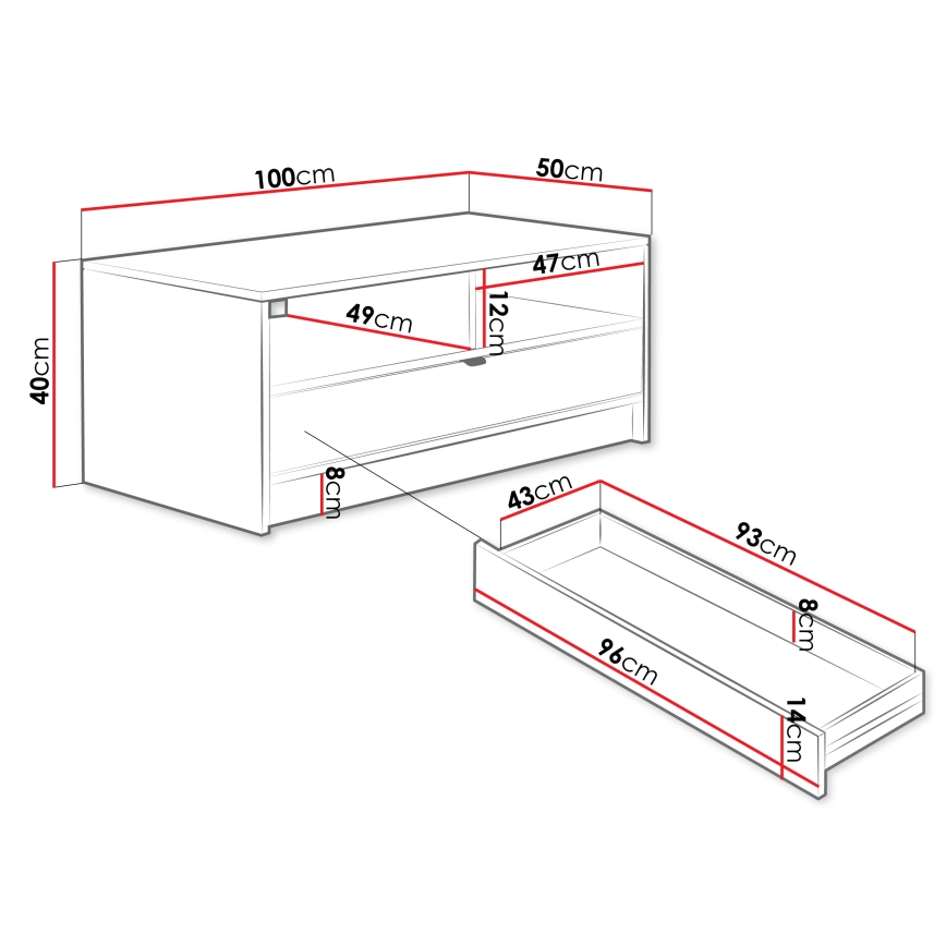 Stolić za kavu TIRENO 40x100 cm bijeli