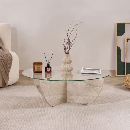 Stolić za kavu VERE, promjer 90 cm, bež/proziran