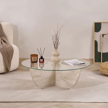 Stolić za kavu VERE, promjer 90 cm, bež/proziran