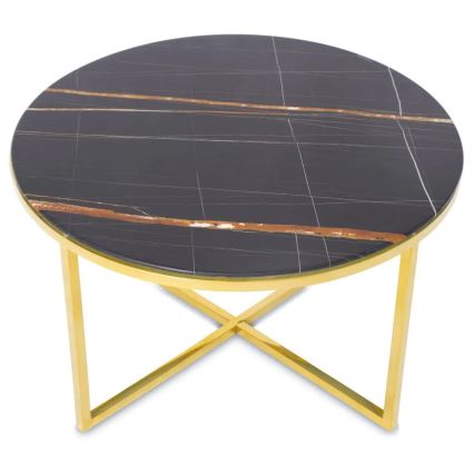 Stolić za kavu VERTIGO 45x80 cm zlatna/crni dekor mramora