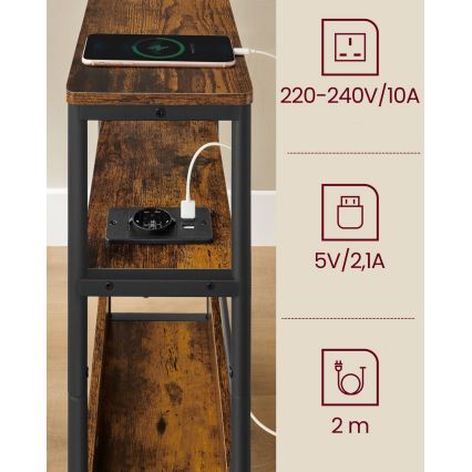 Stolić za odlaganje ROD s ugrađenom utičnicom i USB priključcima, smeđi/crni