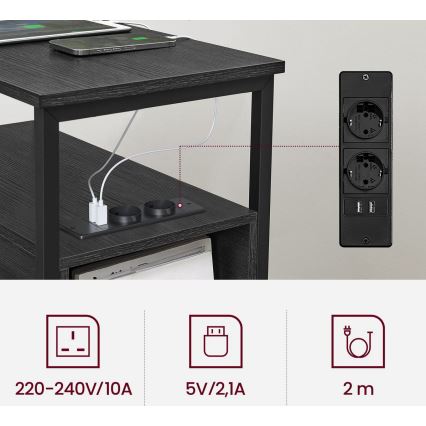 Stolić za odlaganje s ugrađenim utičnicama i USB priključcima ROD crna