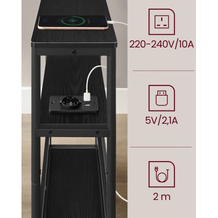 Stolić za odlaganje s ugrađenom utičnicom i USB portovima ROD crna