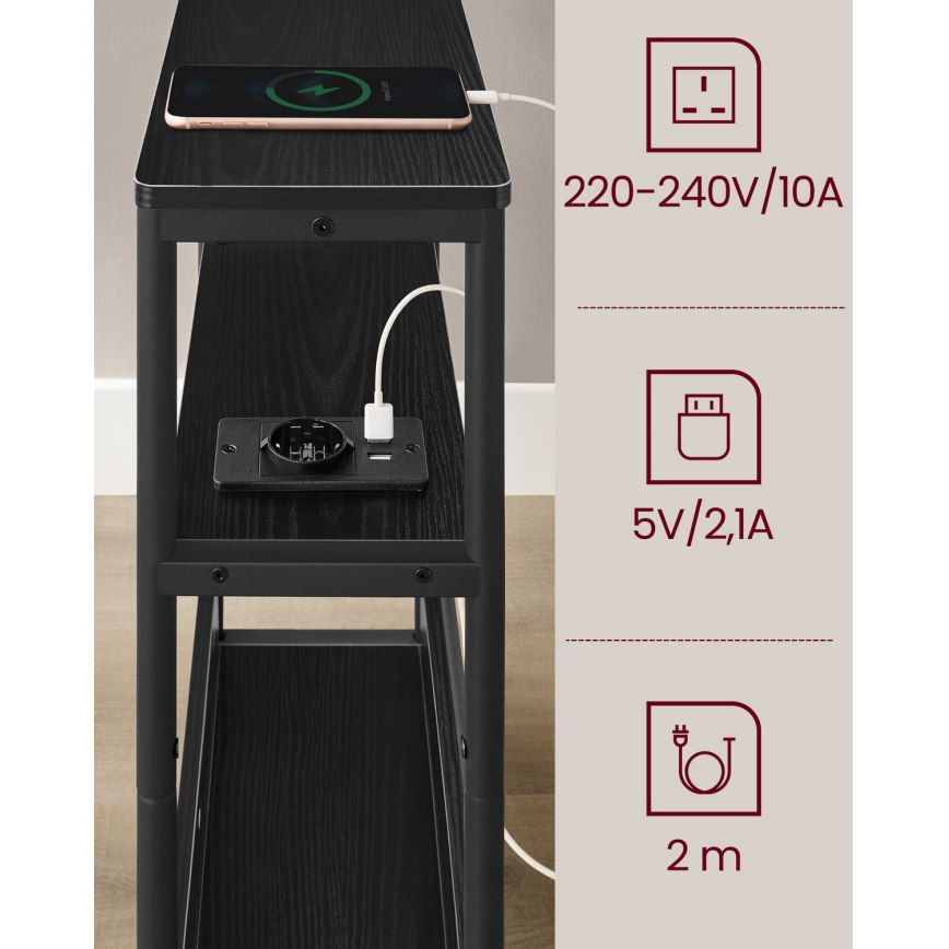 Stolić za odlaganje s ugrađenom utičnicom i USB portovima ROD crna