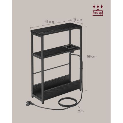 Stolić za odlaganje s ugrađenom utičnicom i USB portovima ROD crna