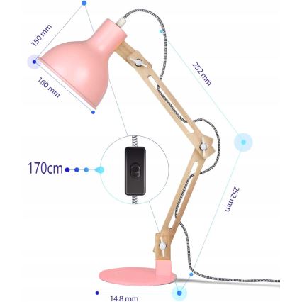 Stolna lampa 1xE27/40W/230V ružičasta