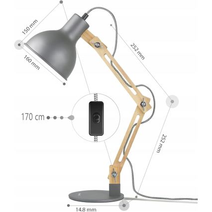 Stolna lampa 1xE27/40W/230V siva