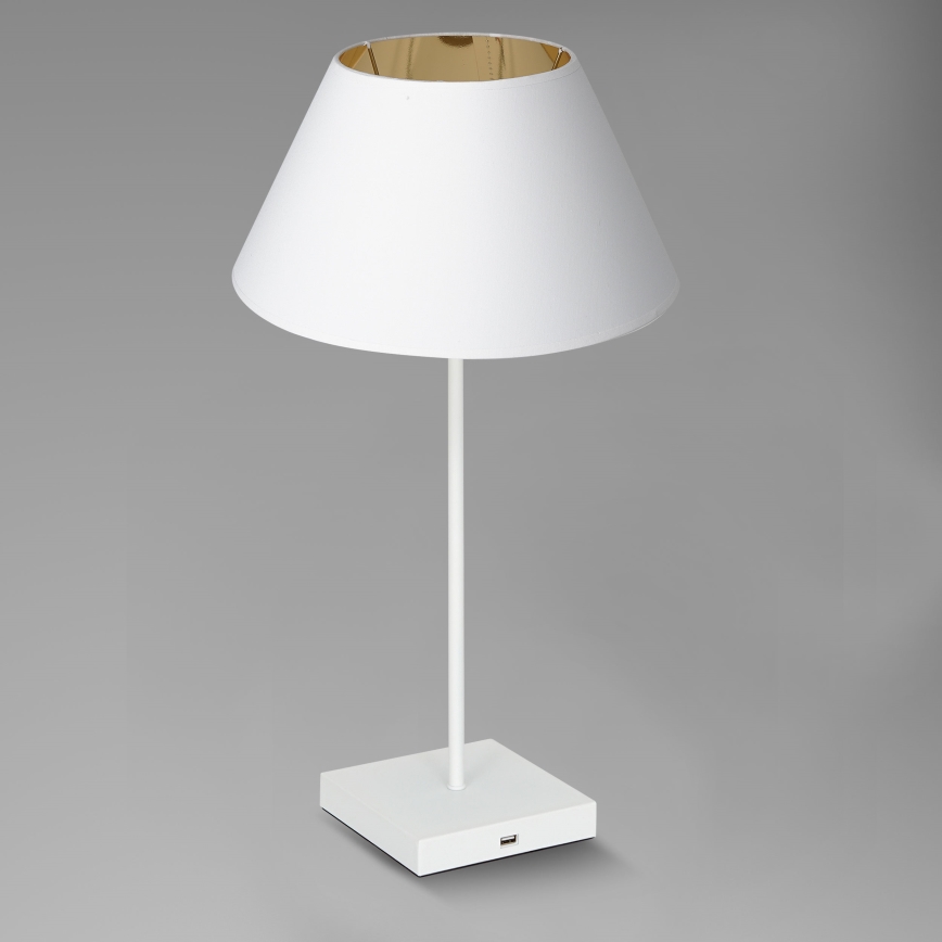 Stolna lampa s USB konektorom 1xE27/60W/230V bijela