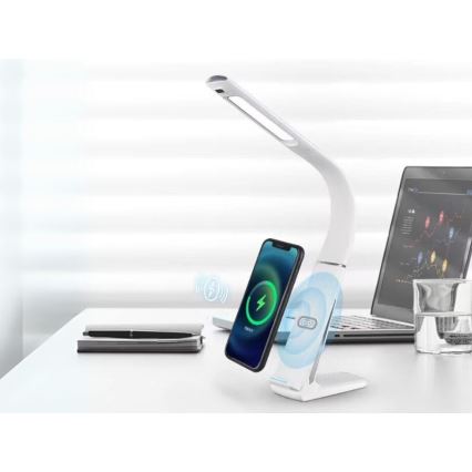 LED stolna lampa s podesivom svjetlinom, bežičnim punjenjem i senzorom pokreta LORD EVO LED/8W/230V 3000K/4500K/6000K bijela