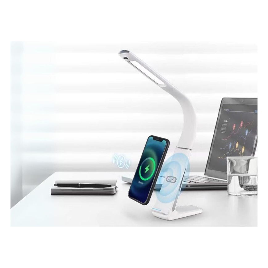 LED stolna lampa s podesivom svjetlinom, bežičnim punjenjem i senzorom pokreta LORD EVO LED/8W/230V 3000K/4500K/6000K bijela