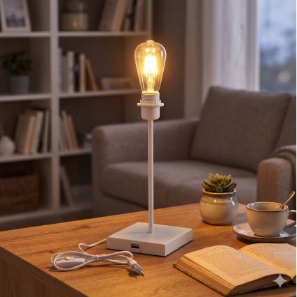 Stolna svjetiljka s USB priključkom 1xE27/15W/230V bijela