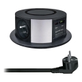 Stolni stupić s utičnicama i Qi bežičnim punjenjem 3x230V + 1xUSB-A + 1xUSB-C crna/srebrna