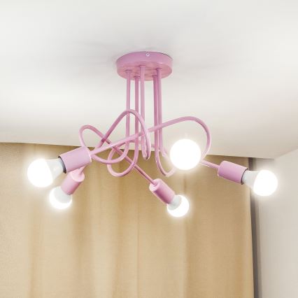Stropna nadgradna svjetiljka OXFORD 5xE27/15W/230V roza